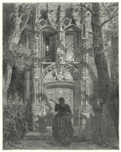 Gustave Dores Don Quijote: "Här slutade den uppvaktande flickan sin sång" (gravyr) av Gustave Dore