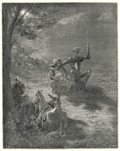 Gustave Dores Don Quijote: "I sådana diskurser passerade de en stor del av natten" (gravyr) av Gustave Dore