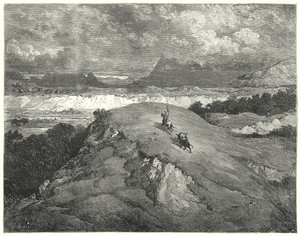 Gustave Dores Don Quijote: "Det var natten innan våra två resenärer kom till bergets ökenaste del" (gravyr) av Gustave Dore