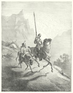 Gustave Dores Don Quijote: "Det var ännu tidigt på morgonen, då solstrålarna inte visade sig så stötande" (gravyr) av Gustave Dore