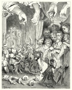 Gustave Dores Don Quijote: "Observera vilket stort sällskap av glittrande hästar som kommer strömmande ut ur staden, i jakten på de kristna älskarna" (gravyr) av Gustave Dore