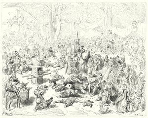 Gustave Dores Don Quijote: "Stackars Sancho följde sin herre med ett tungt hjärta" (gravyr) av Gustave Dore