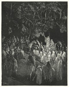 Gustave Dores Don Quijote: "Gestalten i klänningen reste sig" (gravyr) av Gustave Dore