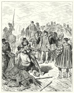 Gustave Dores Don Quijote: "De fann honom blek och kallsvettig" (gravyr) av Gustave Dore