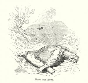 Hans sändes upp i luften (gravyr) av Gustave Dore