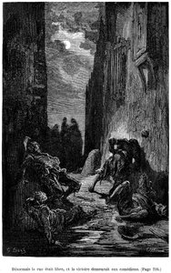 Illustration av Gustave Dore till Theophile Gautiers roman "Le Capitaine Fracasse" - Edition Charpentier 1883, praktiskt taget identisk med den första utgåvan som illustrerades av G. Dore på samma förlag 1866. Kapitel "Svärd, batting och andra äventyr av Gustave Dore