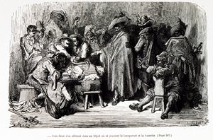 Illustration genom att föreställa "Captain Fracasse" en fiktiv karaktär av Theophile Gautier (gravyr) av Gustave Dore