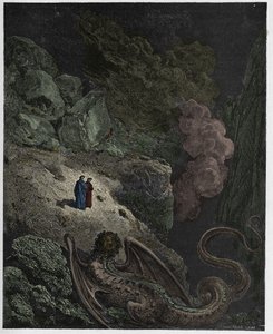 Inferno, Canto 17: Geryon, symbol för bedrägeri, illustration från "Den gudomliga komedin" av Dante Alighieri, 1885 av Gustave Dore