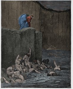 Inferno, Canto 18: Förälskare och smickrare i åttonde cirkeln, illustration från "Den gudomliga komedin" av Dante Alighieri, 1885 av Gustave Dore