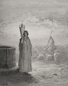 Jacob Keeping Labans flock, illustration från Dores 