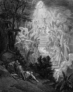 Jacobs drömmer om en trappa som leder till himlen med Gud på toppen, 1865-1866 av Gustave Dore