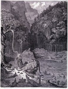 Jag såg i Amerika... planka XI - Illustration av Gustave Dore (1832-1883), för La legende du Jeif wandering av Pierre Dupont, upplaga Librairie du Magasin Picturesque, Paris 1862 av Gustave Dore