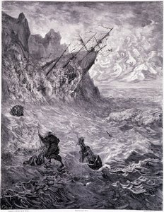 Jag korsar haven... tallrik X - Illustration av Gustave Dore (1832-1883), för La legende du Jeif wandering av Pierre Dupont, upplaga Librairie du Magasin Picturesque, Paris 1862 av Gustave Dore