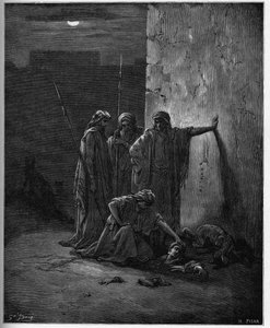 Jehus följeslagare hittar resterna av Jezebel”” - trästick i Bibeln av Gustave Dore - Jehus följeslagare hittar Jezabels huvud och extremiter - gravyr i ”The Bible illustree” av Gustave Dore (1832-1883) - Gravyr från ”” The Dore Bible ”” av Gustave Dore