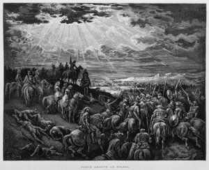 Joshua får solen att stå stilla, Illustration från Dore-bibeln av Gustave Dore
