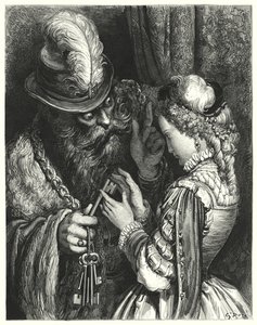 Det blå skägget; Blått skägg (gravyr) av Gustave Dore
