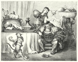 Master Cat eller Puss in Boots; Puss In Boots (gravyr) av Gustave Dore