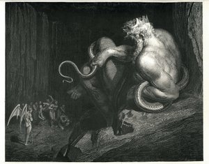 Minos: från The Enfer av Dante Alighieri av Gustave Dore