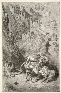 På väg till det gröna kapellet, från Stories of the Days of King Arthur av Charles Henry Hanson, pub.1898 av Gustave Dore
