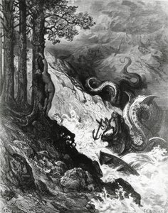 Orlando kämpar mot orken, från Orlandos frenesi, av Paul Gustave Dore, illustration av Gustave Dore