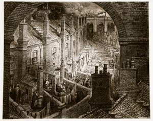 Över London - Med järnväg, från "London, en pilgrimsfärd", skriven av William Blanchard Jerrold (1826-94) och graverad av Pannemaker, pub. 1872 av Gustave Dore