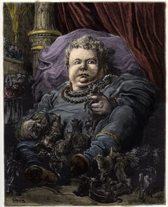 Pantagruel, son till Gargantua, matas på mjölk från 4600 kor - Pantagruel, son till Gargantua, får näring av mjölk från 4600 kor - illustration från 