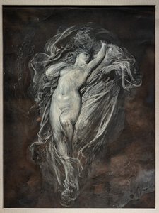 Paolo och Francesca da Rimini i helvetet, före 1861 (tuschtvätt och vit tempera på brunt tonat papper) av Gustave Dore
