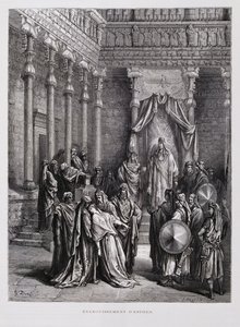 Drottning Ester svimmar inför kungen, illustration från Dore-bibeln av Gustave Dore