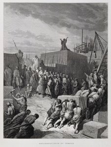 Återuppbyggnad av templet i Jerusalem, illustration från Dore-bibeln av Gustave Dore