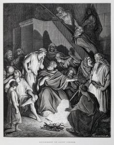 Sankt Petrus förnekar Kristus, illustration från Dore-bibeln av Gustave Dore