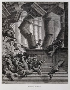 Simson förstör Baals tempel, illustration från Dore-bibeln av Gustave Dore
