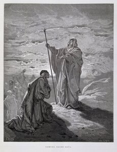 Samuel smorde Saul till Israels förste kung, illustration från Dore-bibeln av Gustave Dore