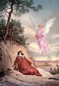 Uppsättning av bibliska pedagogiska vykort på 50-talet, gjorda efter Fine Arts: här efter "Elia räddad av en ängel" av Gustave Dore av Gustave Dore