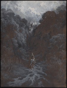 Sir Lancelot närmar sig slottet i Astolat av Gustave Dore