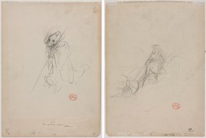 Skiss för "The Wolf Turned Shepherd" (recto) Sketch of Hunting Scene (verso) av Gustave Dore