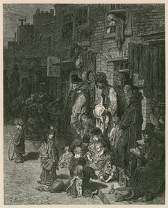 Slumkvarter i London (gravyr) av Gustave Dore