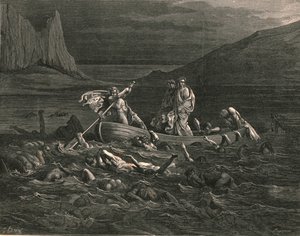 Så snart båda gick ombord, skar vågorna, c1890. av Gustave Dore