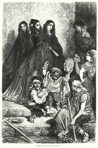 Gatumusikanter i Sevilla (gravyr) av Gustave Dore