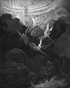 Ärkeängeln Mikael och hans änglar slåss mot draken, 1865-1866 av Gustave Dore