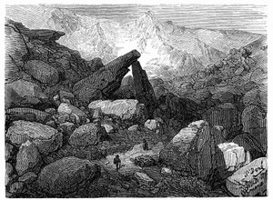 Chaos Trail, som leder till Cirque de Gavarnie: gravyr av Gustave Dore som illustrerar boken "Journey to the Pyrenees of Hippolyte Taine", Hachette 1860. av Gustave Dore