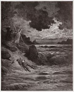 The Divine Comedy (La Divina Comedia, La Divine Comedie), Purgatorio, Canto 5: The body of Buonconte da Montefeltro in the Arno - av Dante Alighieri (1265-1321) - Illustration av Gustave Dore (1832-1883) av Gustave Dore