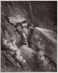 Den gudomliga komedin (La Divina Commedia, La Divine Comedie), Inferno, Canto 11: Påven Anastasius II:s brinnande grav - av Dante Alighieri (1265-1321) - Illustration av Gustave Dore (1832-1883) av Gustave Dore
