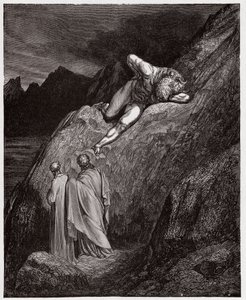 Den gudomliga komedin (La Divina Commedia, La Divine Comedie), Inferno, Canto 12: Minotauren på den krossade klippan - av Dante Alighieri (1265-1321) - Illustration av Gustave Dore (1832-1883) av Gustave Dore