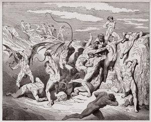 The Divine Comedy (La Divina Commedia, La Divine Comedie), Inferno, Canto 18: Devils and seducers - av Dante Alighieri (1265-1321) - Illustration av Gustave Dore (1832-1883) av Gustave Dore