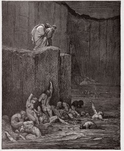 Den gudomliga komedin (La Divina Commedia, La Divine Comedie), Inferno, Canto 18: Förälskare och smickrare i den åttonde cirkeln - av Dante Alighieri (1265-1321) - Illustration av Gustave Dore (1832-1883) av Gustave Dore