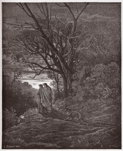 The Divine Comedy (La Divina Commedia, La Divine Comedie), Inferno, Canto 1: The she-wolf appears - av Dante Alighieri (1265-1321) - Illustration av Gustave Dore (1832-1883) av Gustave Dore