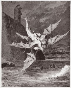 Den gudomliga komedin (La Divina Commedia, La Divine Comedie), Inferno, Canto 22: Alichino och Calcabrina tävlar ovanför planen - av Dante Alighieri (1265-1321) - Illustration av Gustave Dore (1832-1883) av Gustave Dore