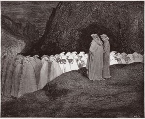 The Divine Comedy (La Divina Commedia, La Divine Comedie), Inferno, Canto 23: Hycklarna tilltalar Dante - av Dante Alighieri (1265-1321) - Illustration av Gustave Dore (1832-1883) av Gustave Dore