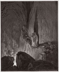 The Divine Comedy (La Divina Commedia, La Divine Comedie), Inferno, Canto 26: The flaming spirits of the Ulysses and Diomedes - av Dante Alighieri (1265-1321) - Illustration av Gustave Dore (1832-1883) av Gustave Dore