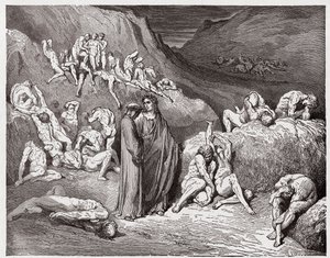 The Divine Comedy (La Divina Commedia, La Divine Comedie), Inferno, Canto 29: Förfalskarna och förfalskarna plågade av klåda - av Dante Alighieri (1265-1321) - Illustration av Gustave Dore (1832-1883) av Gustave Dore